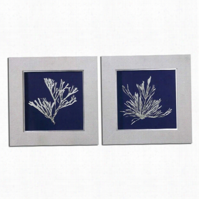 Utteermost Seaweed On Navy Wall Art (set Of 2)