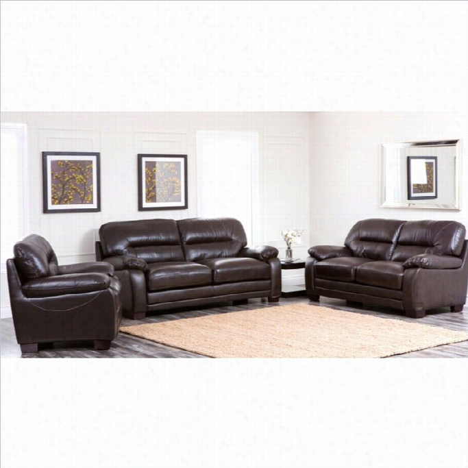 Abyson Living Brenteena 3 Picee Leather Sofa Set In Dark Trufle