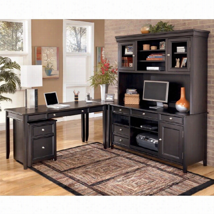 Ashley Carlyle 88w X 82d 4 Piece L-desk Set With High  Hutch