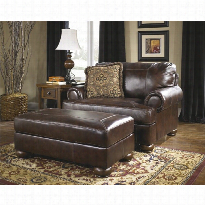 Ashley Furniture Axiom 2 Piece Lwather Accent Chair Set In Walnut