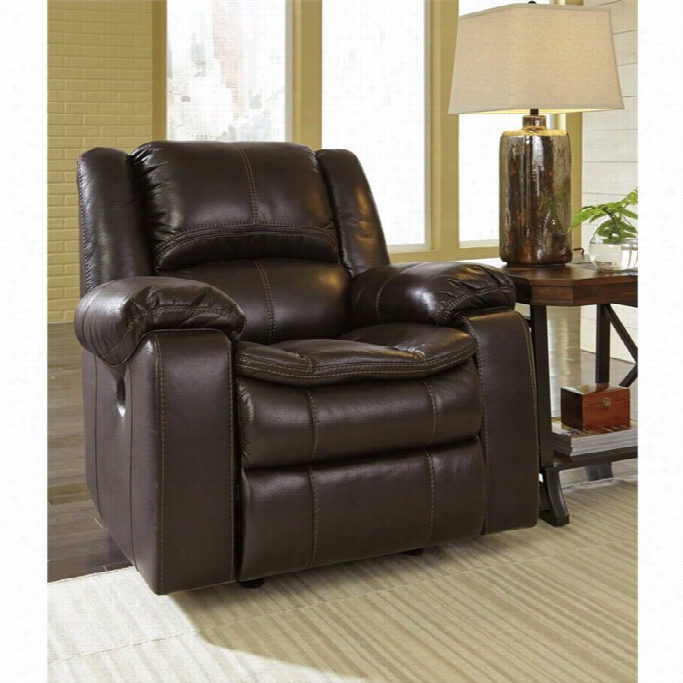 Ashley Long Knight Faux Leather Roc Ker Recliner In Brown