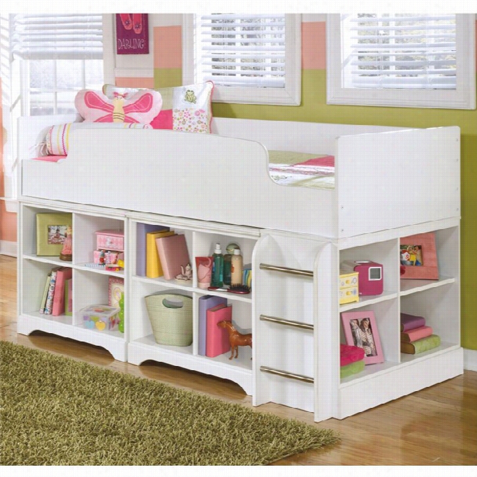 Ashley Lulu Wood Twin Cubby Storage Loft Bed In White