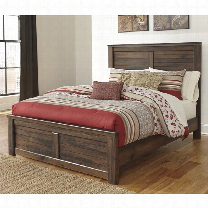 Ashley Quinden Wood  King Panl Bed In Dark Brown