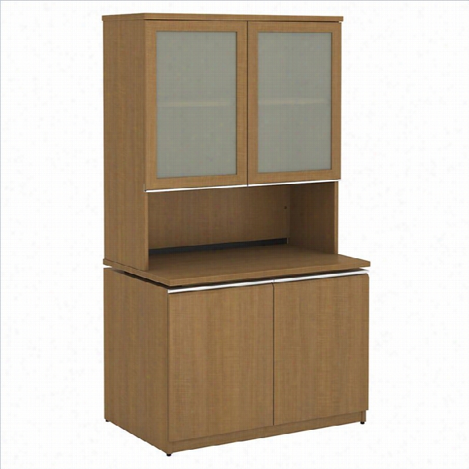 Bush Bbf Milano2 36w Storage Ministry And Hutch With Doors In Golden Anigre