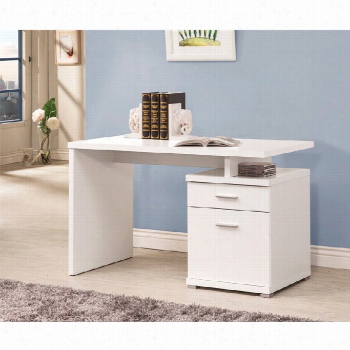 Coaster Contemporary Desk With Acbinet In White