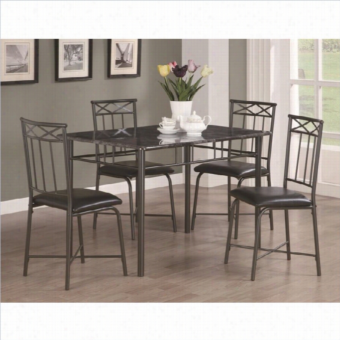 Coaster Dinetes 5 Piece Dining Set With Leg Table In Dark Metal