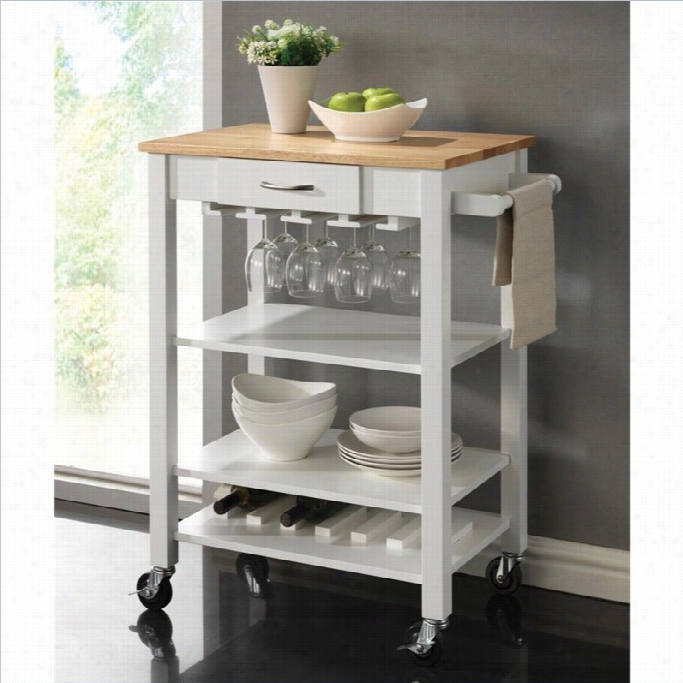 Coaster Kkitchen Cart Wigh Butcher Block Top In White And Natural