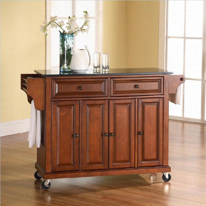 Crosley Furniture Solid Black Granite Top Kitchen Cart In Cclassic Cherry