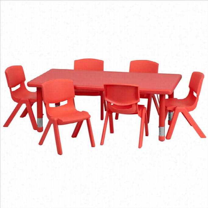 Instant Furniture 7 Piece Recangular Activity Table Set In Red