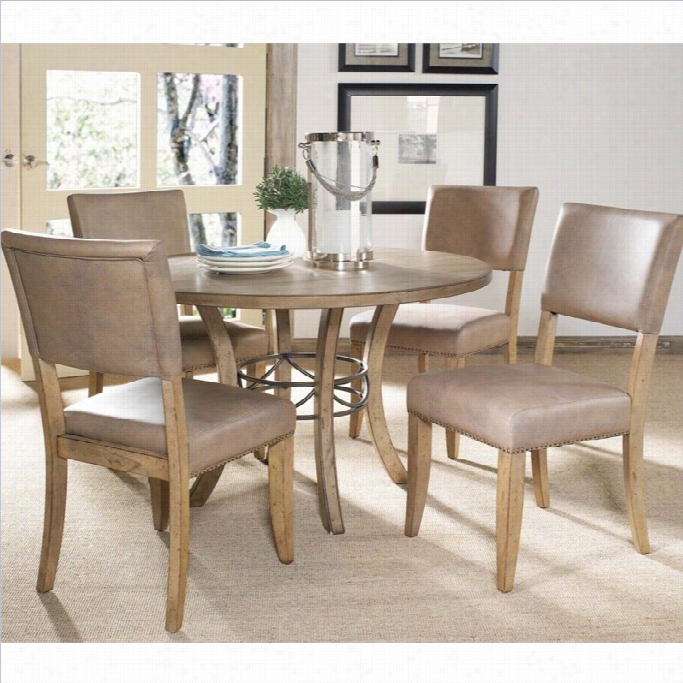 Hillsdale Charleston 5 Piece Roujd Wood Dining Set With Parson Chairs