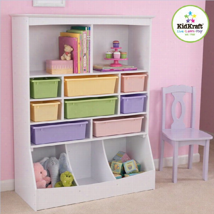 Kidkarft Wall Storage Unit Wit H Bins In White