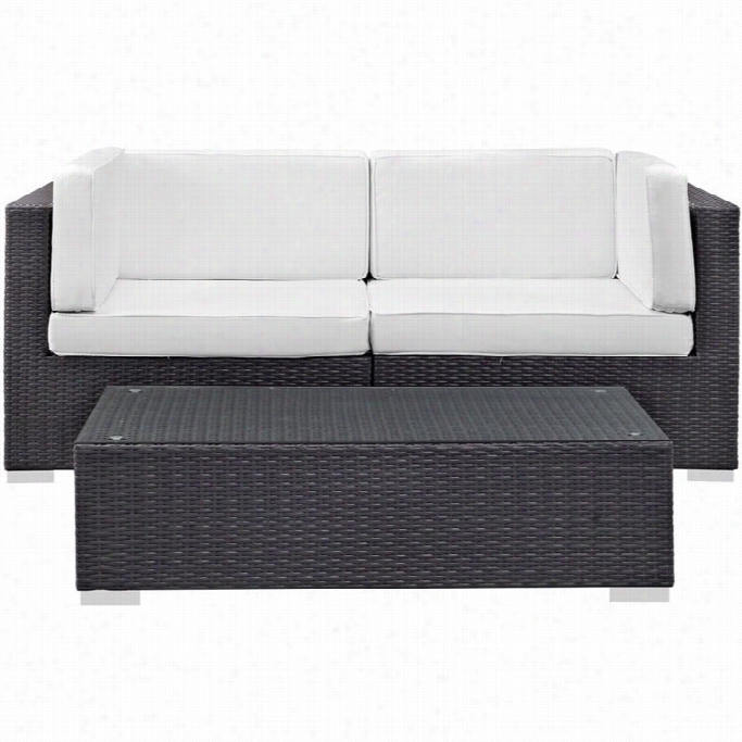 Modway Camfora 3 Piece Outdoor Sofa Set In Espresso And White