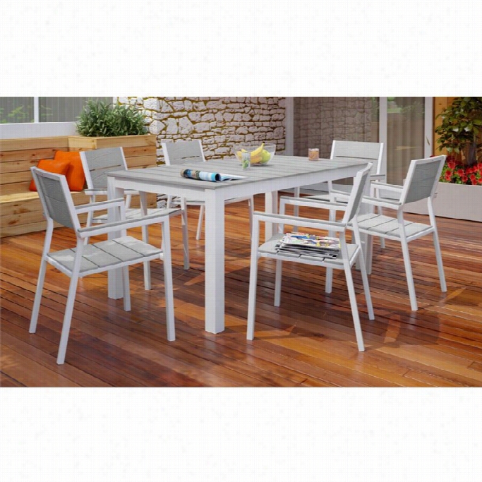 Modway Maine 7 Piece Outdoor Dining Impart In White And Light Gray