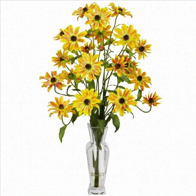 Nearly Natural Cosmos Witn Vase Silk Flower Arrangement In Yelloq