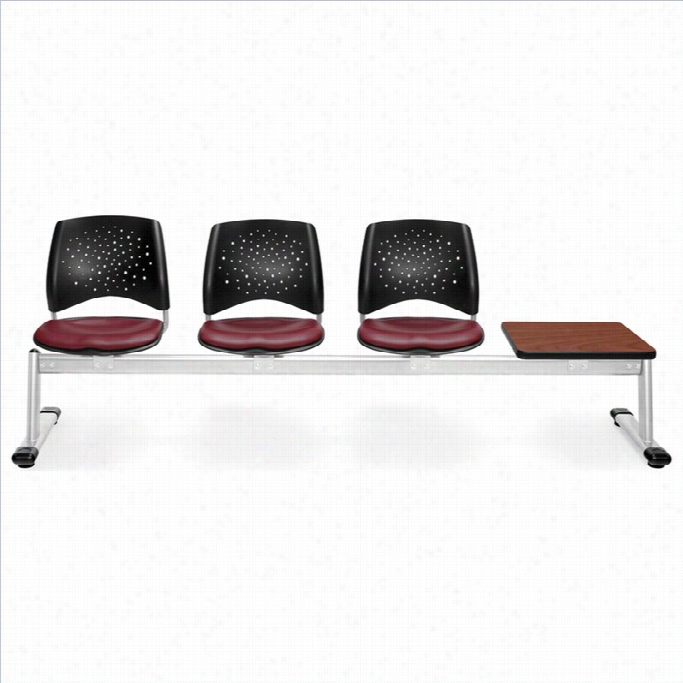 Ofm Star Beam Seating With 3 Vinyl Seats And Table In Wine And Cherry