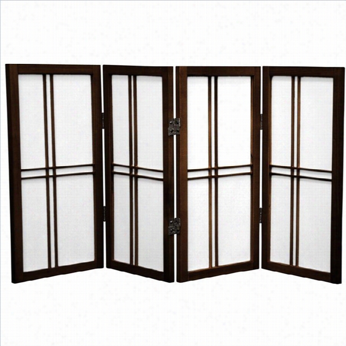 Oriental Deesktop Duoble Cross 4 Panels Shoji Screen In Walnut