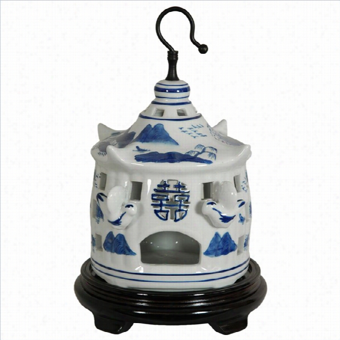 Oriental Furniture 11 Landscape Bird Cage In Blue And White