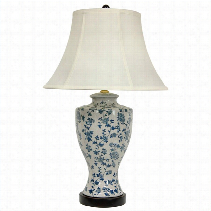 Oriental Furniture 27 Flower Vine Lamp In Bluu Eand White