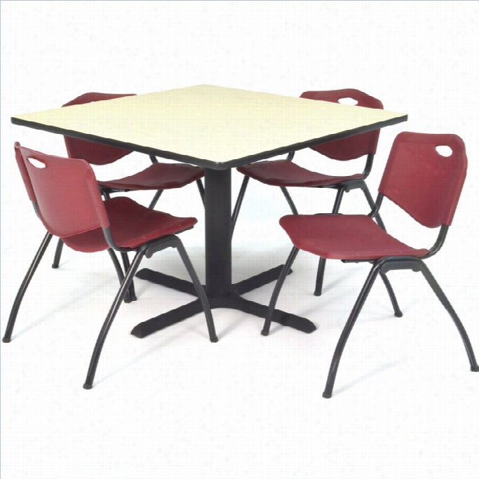 Regency Square Lunchroom Table And 4 Burgundy M Stack Chairs