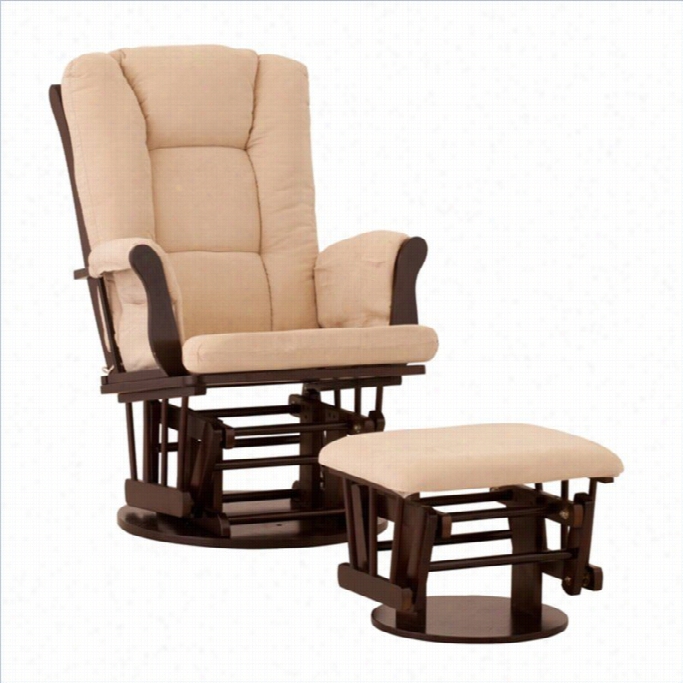 Status Furniture Milano Swivelglider With Ottoman - Espresso With Beige Cushions