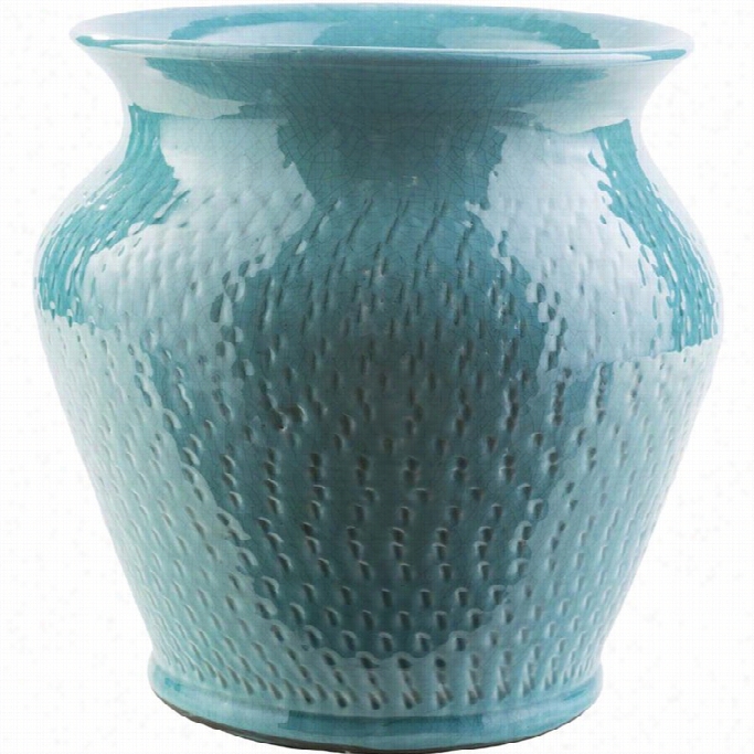 Surya Fiesta 11.8 X 14.6 Ceramic Pot In Glossy Aqua