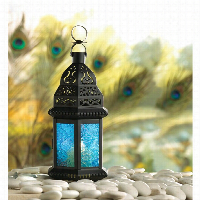 Zingz And Thingz Blue  Glass Moroccan  Lantern In Blue