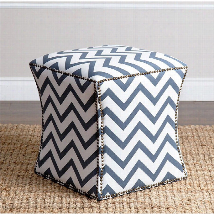 Abbyson Living Elliot Nailhead Trim Ottoman In Blue Chevron