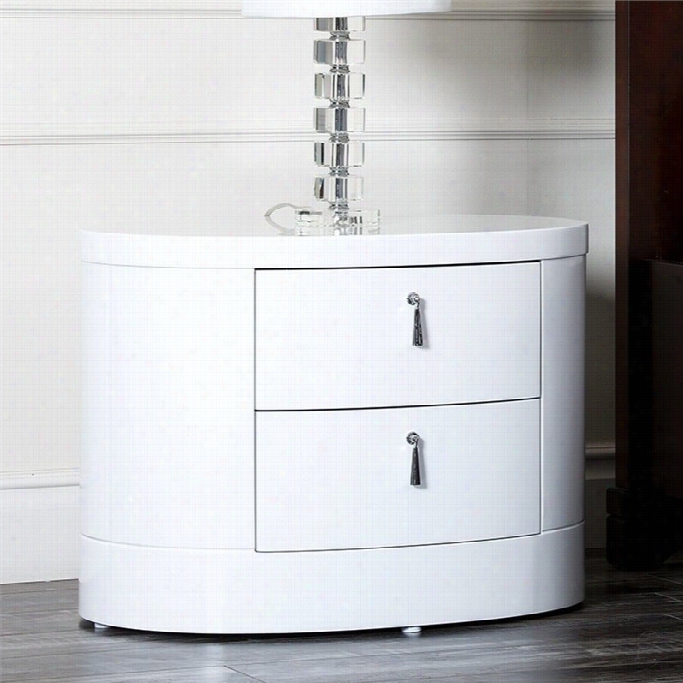 Abbyson Living Euro 2 Drawer Wood Oval Nightstand In High Gloss White