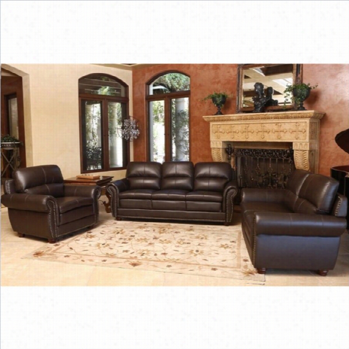 Abbyson Living Gailmarie 3 Piece Leather Sofa Set In Brown