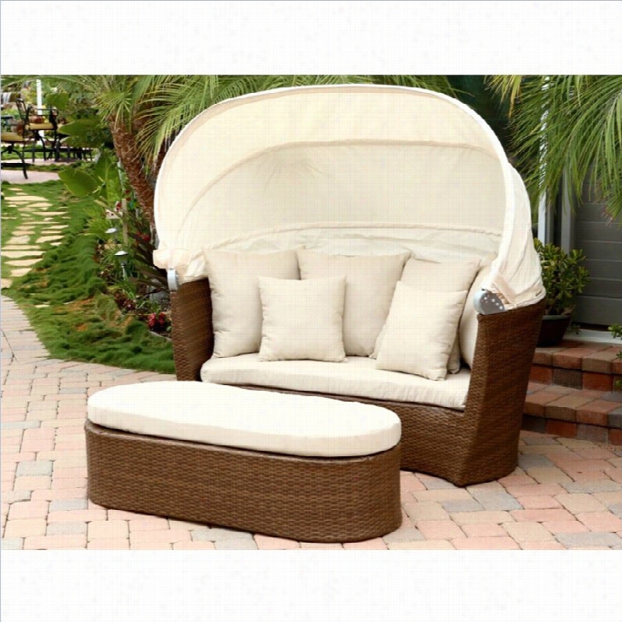 Abbyson Living Palermo Outdoor Wicker Cabana Canopy Set In Brown