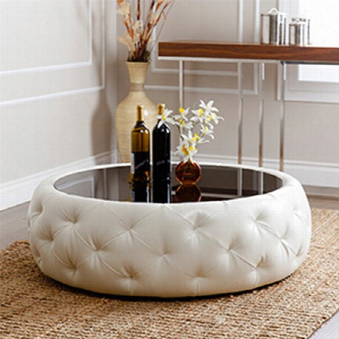 Abbyson Living Royala Leather Round Coffee Table In White