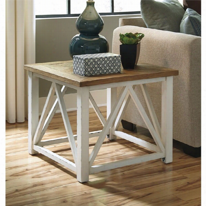 Ashley Marshone Square End Table In White And Light Brown