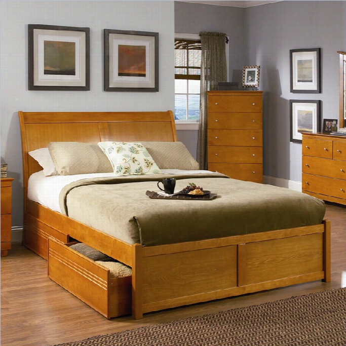 Atlantic Furniture Bordeaux Platform Bed With Flat Panel Footboard I Caramel Latte-full