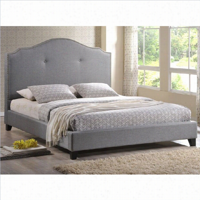 Baxton Studio Marsha Scalloped Full Platform Bed With Upholste Red Headboard  In Gray