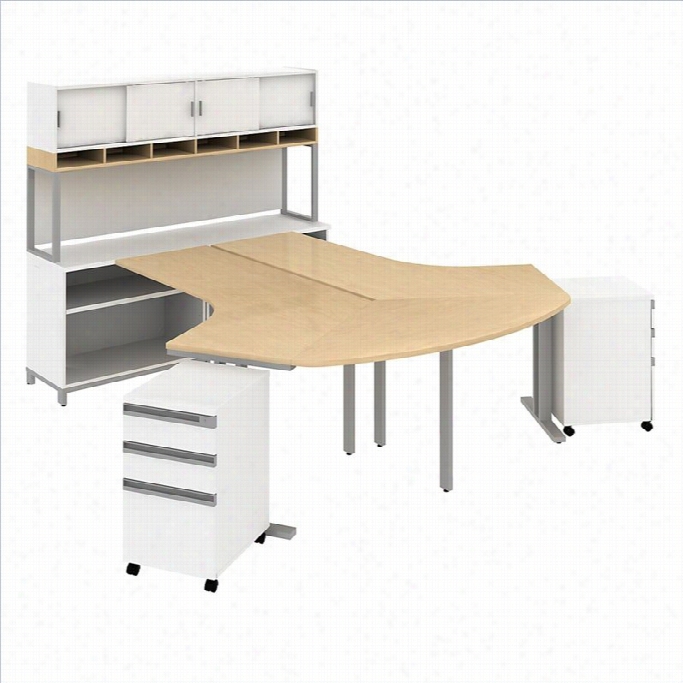 Bush Bbf Momentym 2 Person Workstation With H Utch In Natural Maple