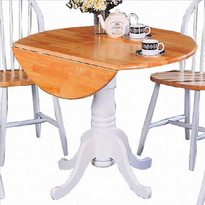 Coaster Damen Round Pedestal Drop Leaf Dinijg Table In N Atural And White