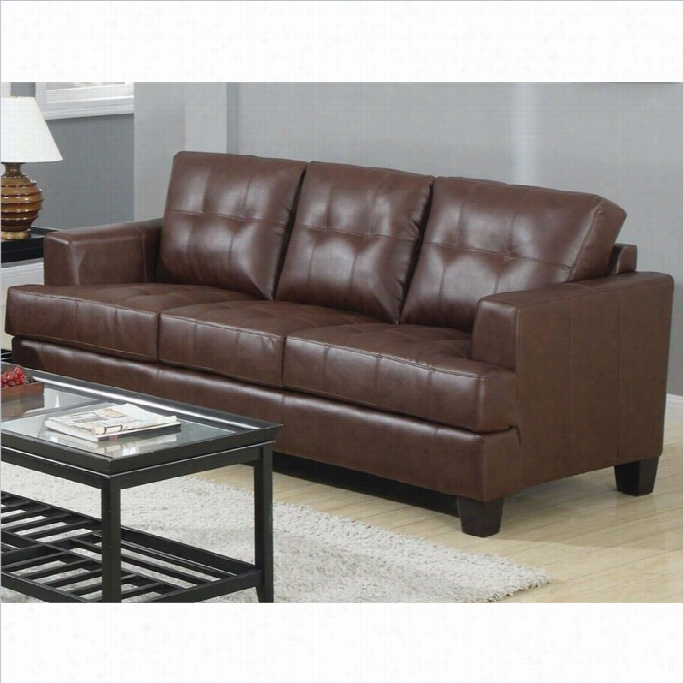 Coster Samuel Faux Leather Stationary Couch In Dark Brown