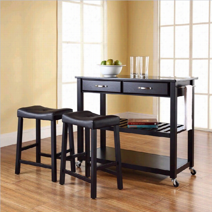 Crosley Furniture Grantee Top Kitchen Crt/island With  Stools In Black