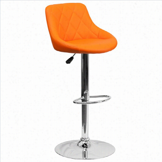 Flash Furntiure Adjustable Quilted Bucket Seat Bar Stool In Orange