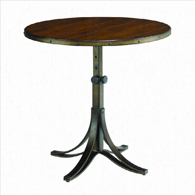 Hammary Mercantile Round Adjustable Accent Peddestal Table In Whiskey Finish