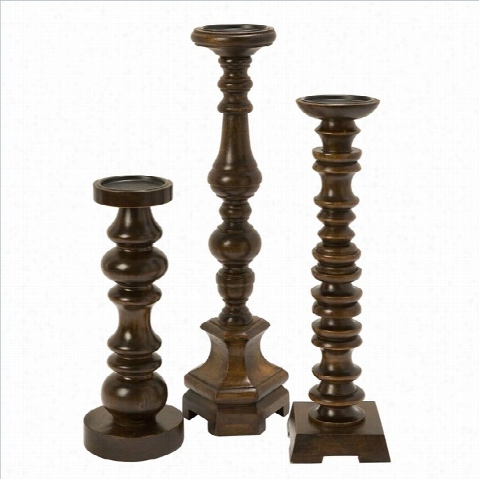 Imax Corporation Nilay Wood Candleholders In Old Oak (set Of 3)