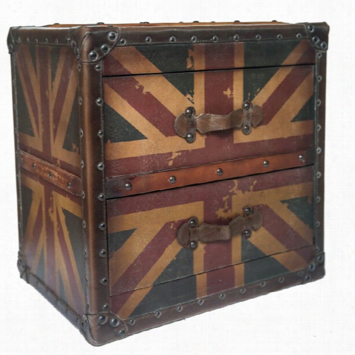 Internationa Lcsravan Union Jack 2 Drawer End  Table In Antique Vintagr