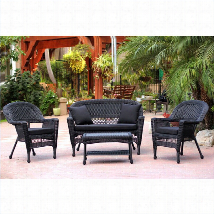 Jeco 4pc Wicker Conversation Set In Black With Bla Ck Cushions