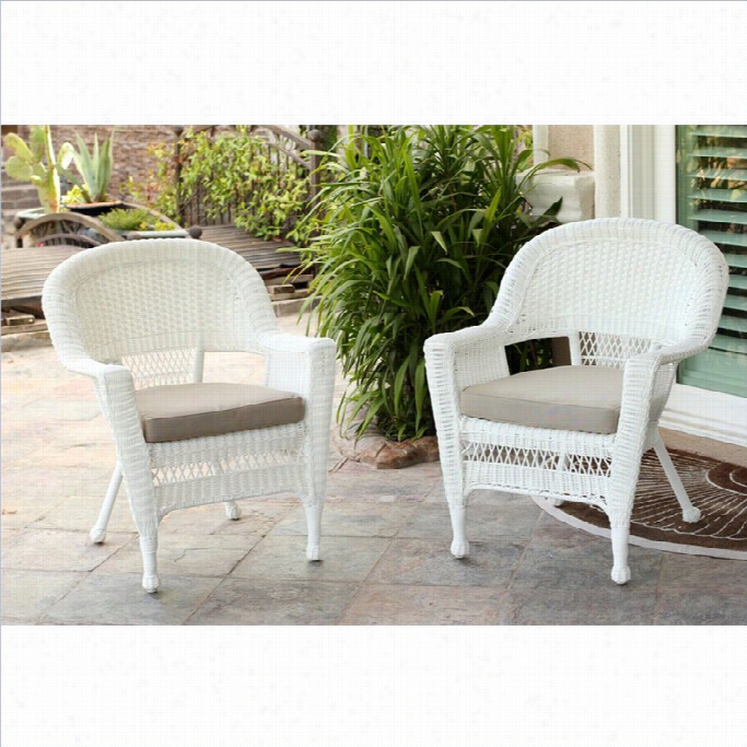 Jeco Wicker Chair In White With Tan Cushino (set Of 4)