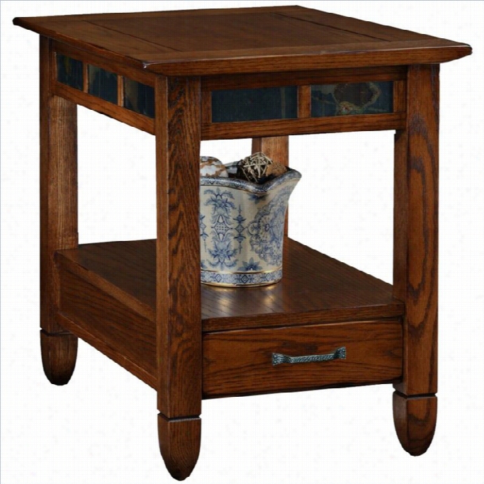 Leick Furniture Slatestone Storage End Table In A Rustic Oak Finish