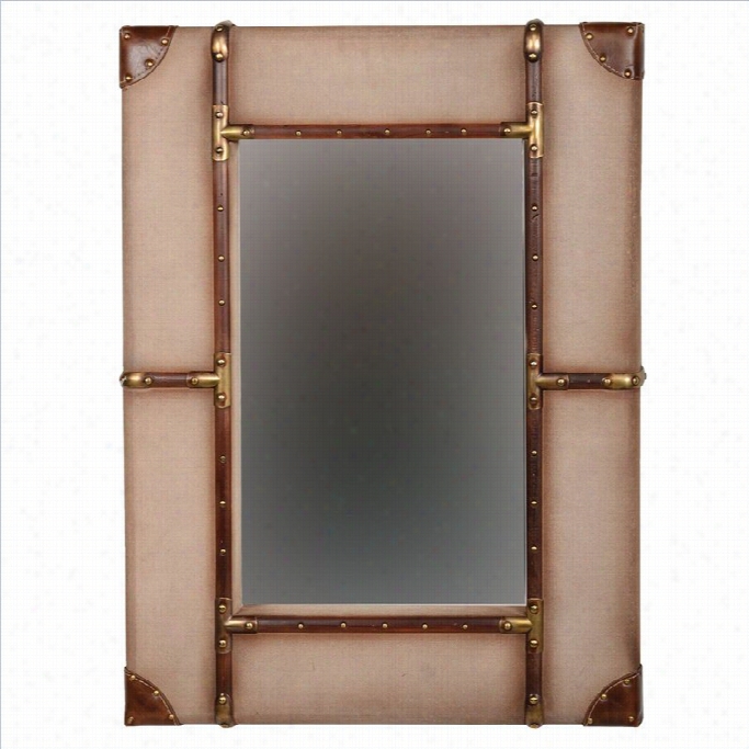 Linon Vintgae Frameed Wll Small Mirror In Beige And Brown