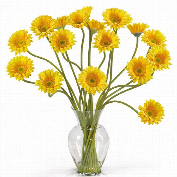 Nearly Naturql Gerber Daisy Mellifluous Illusion Silk Flower Arrangement In Yell Oow