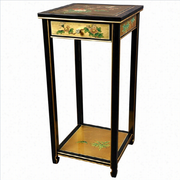 Oriental Furniture Pedestal With Rdawer  In Gold