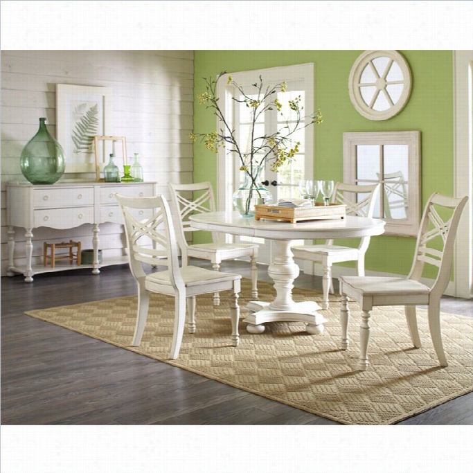 Riverside Furniture Placid Cove 6 Enlarge Round Dining Table Set In Honeysuckle  White