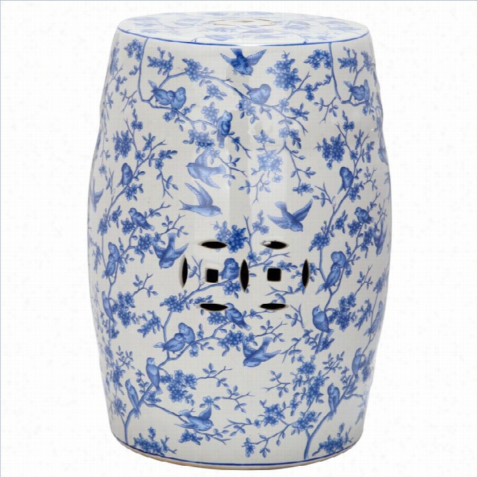 Safavieh Ceramic Blue Birds Garden Stool With Blue Pattern